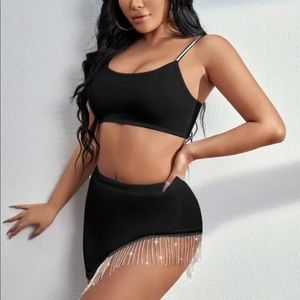 Shein Rhinestone Crop Cami + Fringe Set